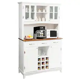 Costway - Buffet And Hutch Kitchen Storage Cabinet Cupboard w/ Wine Rack & Drawers - White