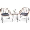Front. Costway - 3PCS Patio Rattan Bistro Set Coffee Table Armchair Garden Cushion - Gray.