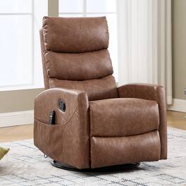 TinyHomie - Heat Massage Manual Recliner Chair with Rocker and Swivel in Fabric for Living Room Yellow - Brown