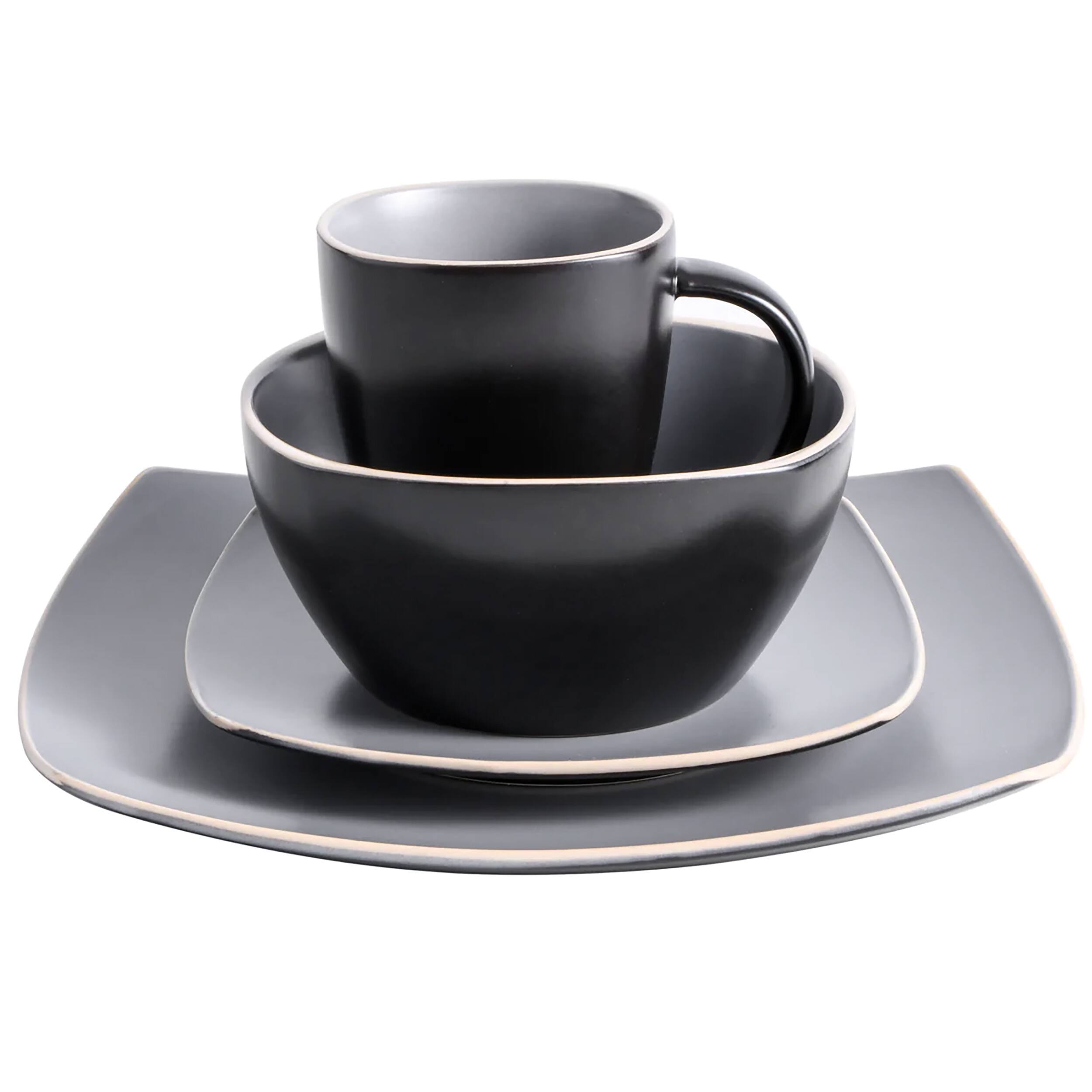 Alt View 2. Gibson - Gibson Home Soho Lounge 16 Piece Soft Square Stoneware Dinnerware Set in Grey Matte - Gray Matte.