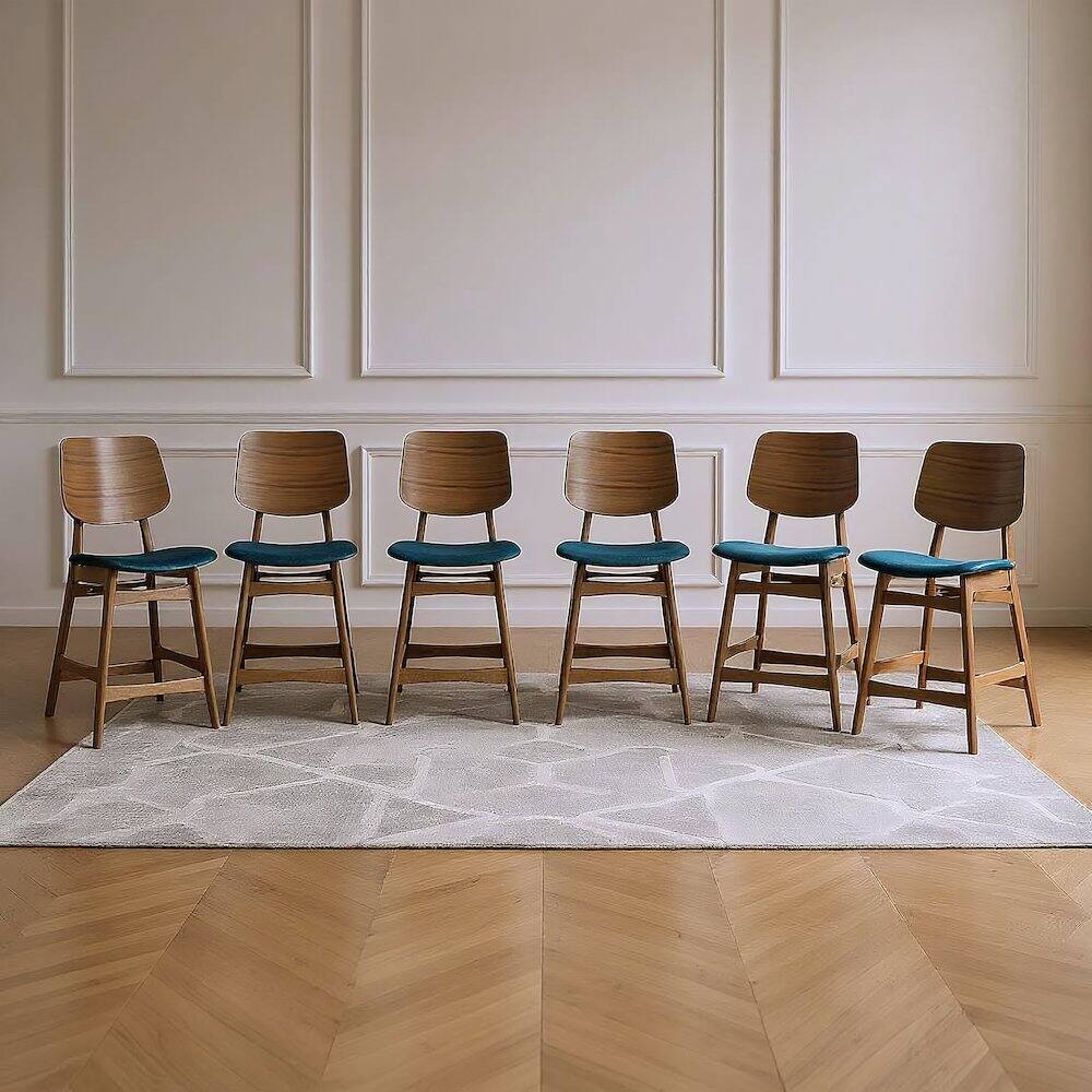 Alt View 3. New Classic Furniture - Oscar Wood Counter Chair in Walnut/Teal (Set of 6) - Teal.