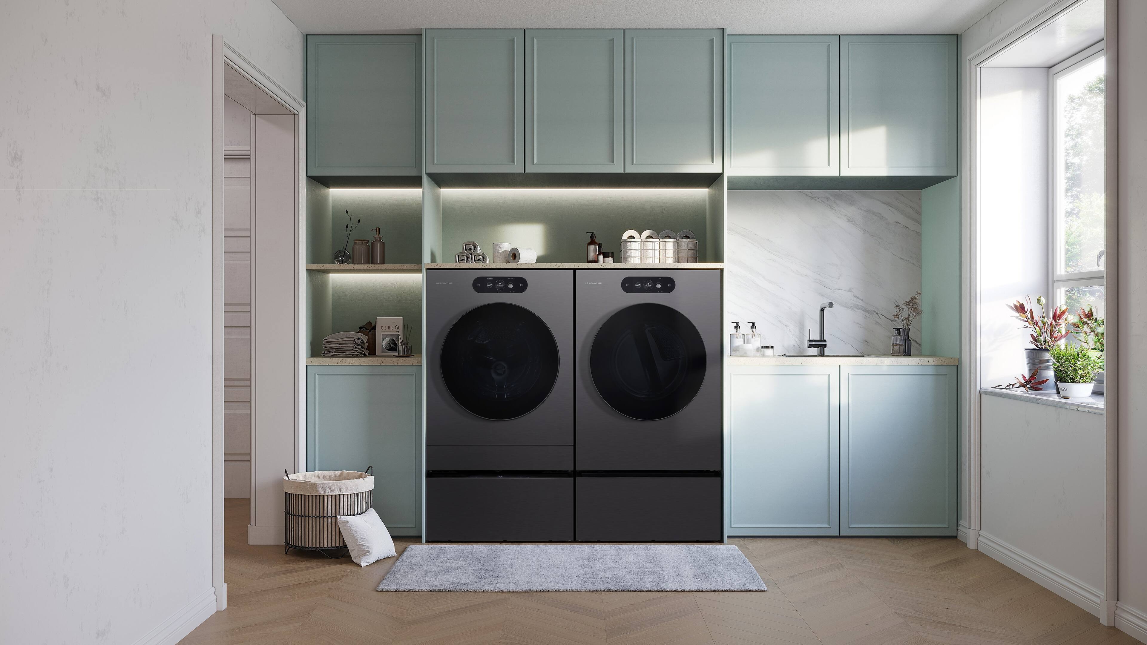 Alt View 12. LG - SIGNATURE 29" Laundry Pedestal with Storage Drawer - Brushed Black Steel.