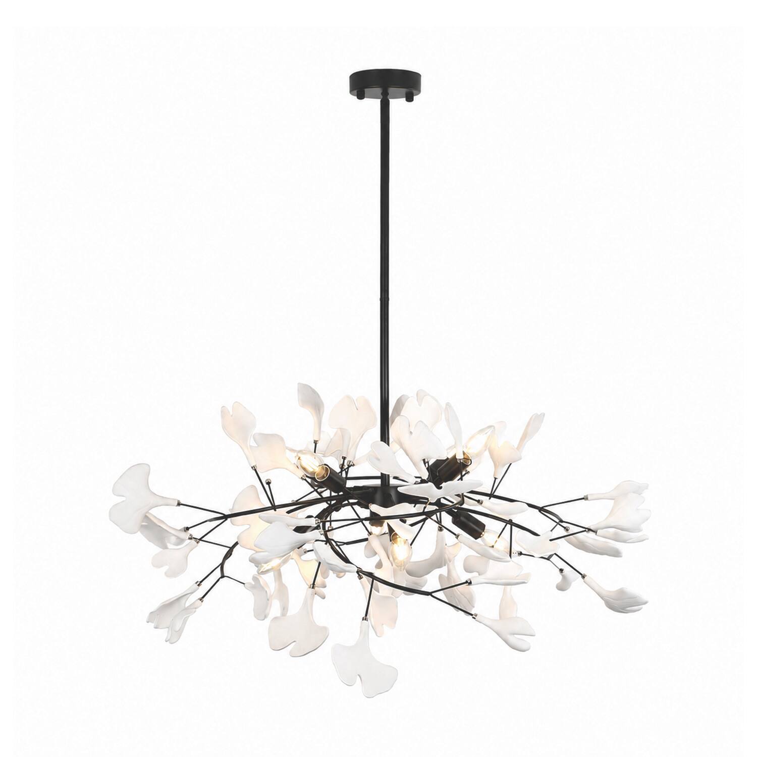 Front. Umeiluce - 8-Light Luxury Branching Chandelier Ginkgo Lighting - Matte Black.