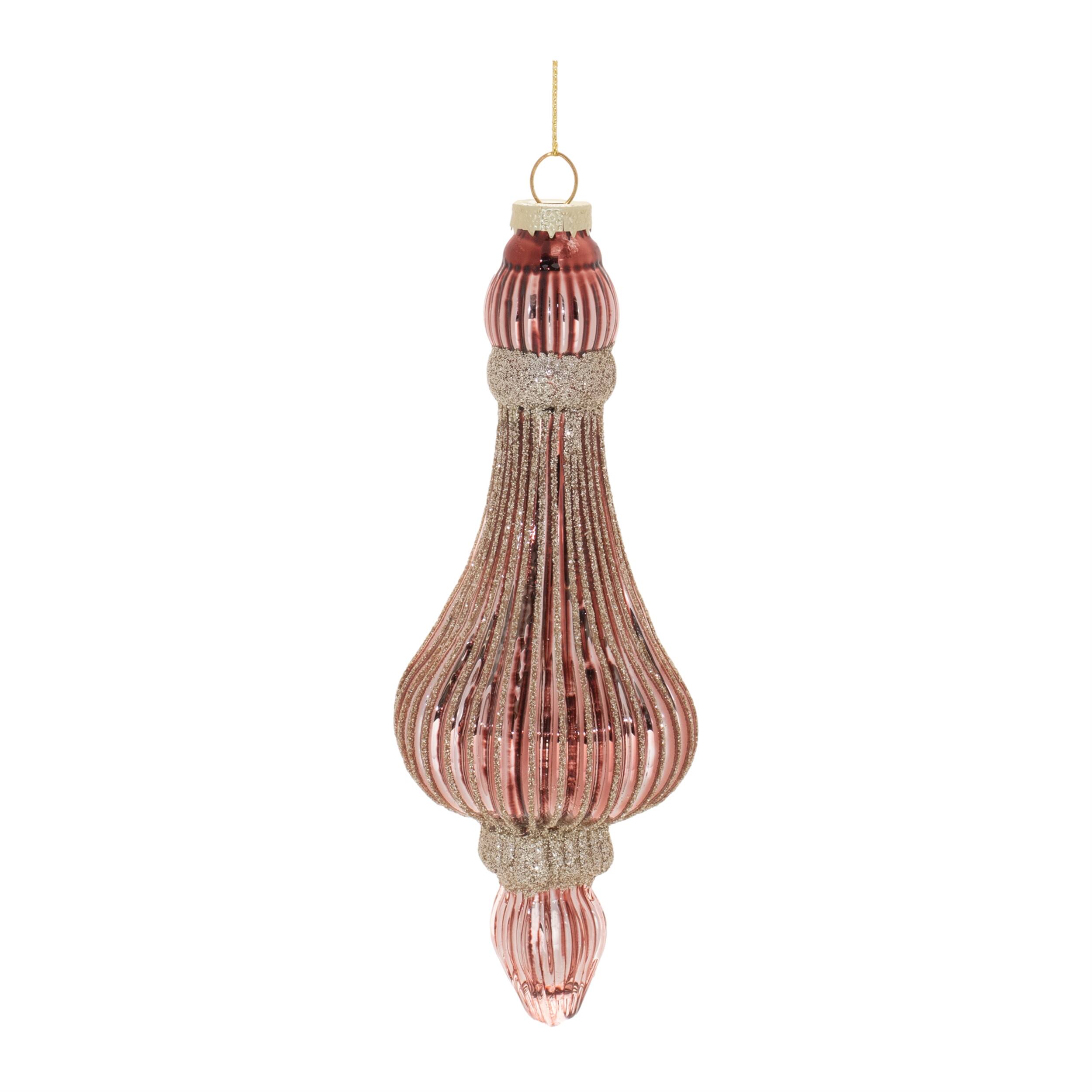 Back. BreeBe - Ribbed Glass Drop Ornament (Set of 6) - Gold.