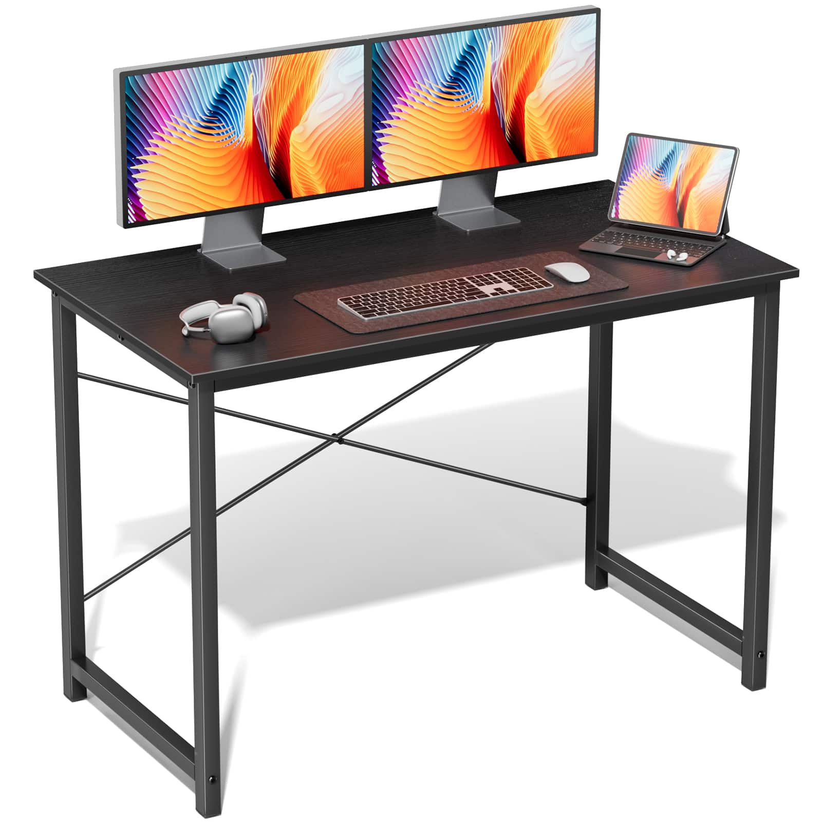 AENKYO - 40 inch Computer Desk with Charging Station and Storage Shelves - 59" Wide - Black