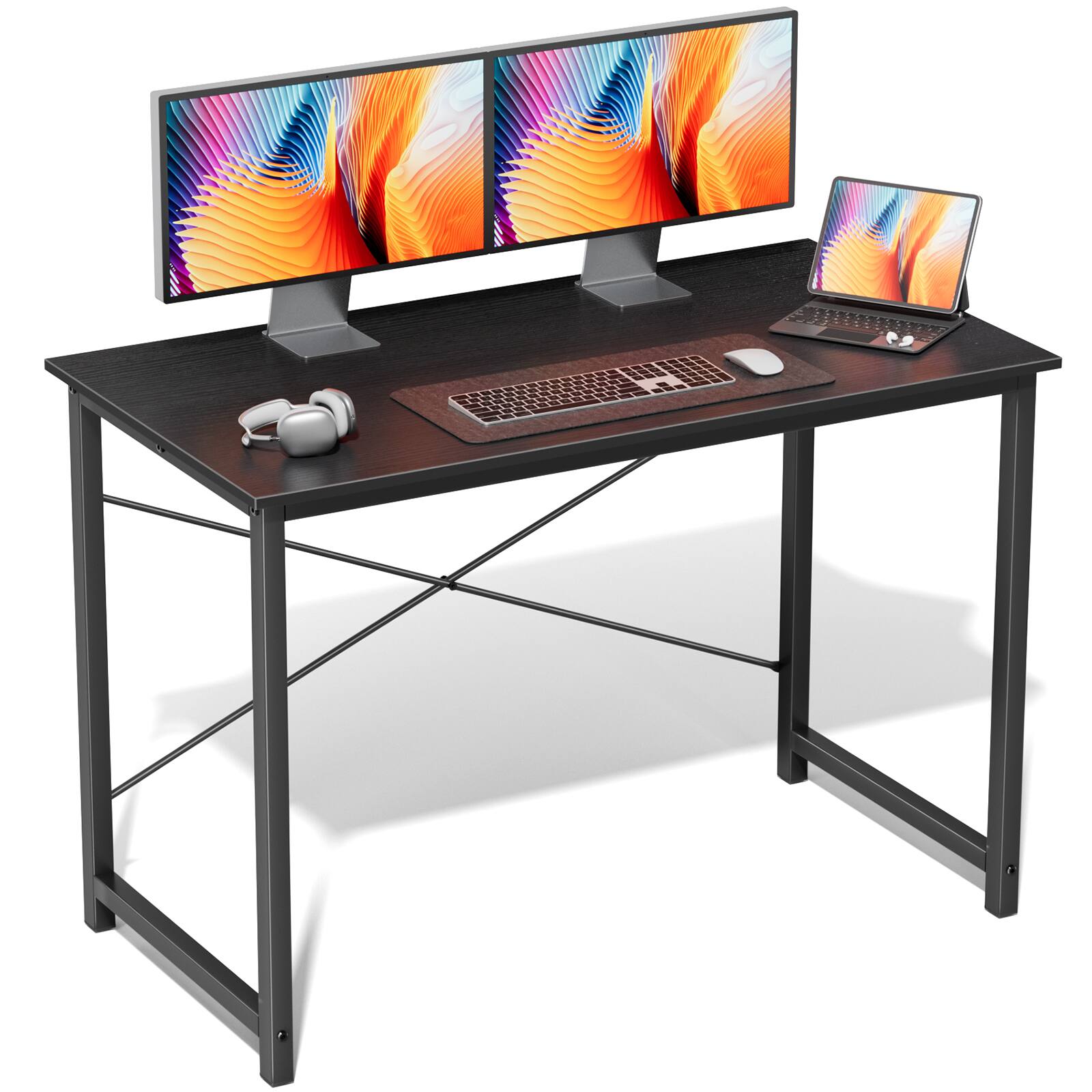 Front. AENKYO - 40 inch Computer Desk with Charging Station and Storage Shelves - 59" Wide - Black.
