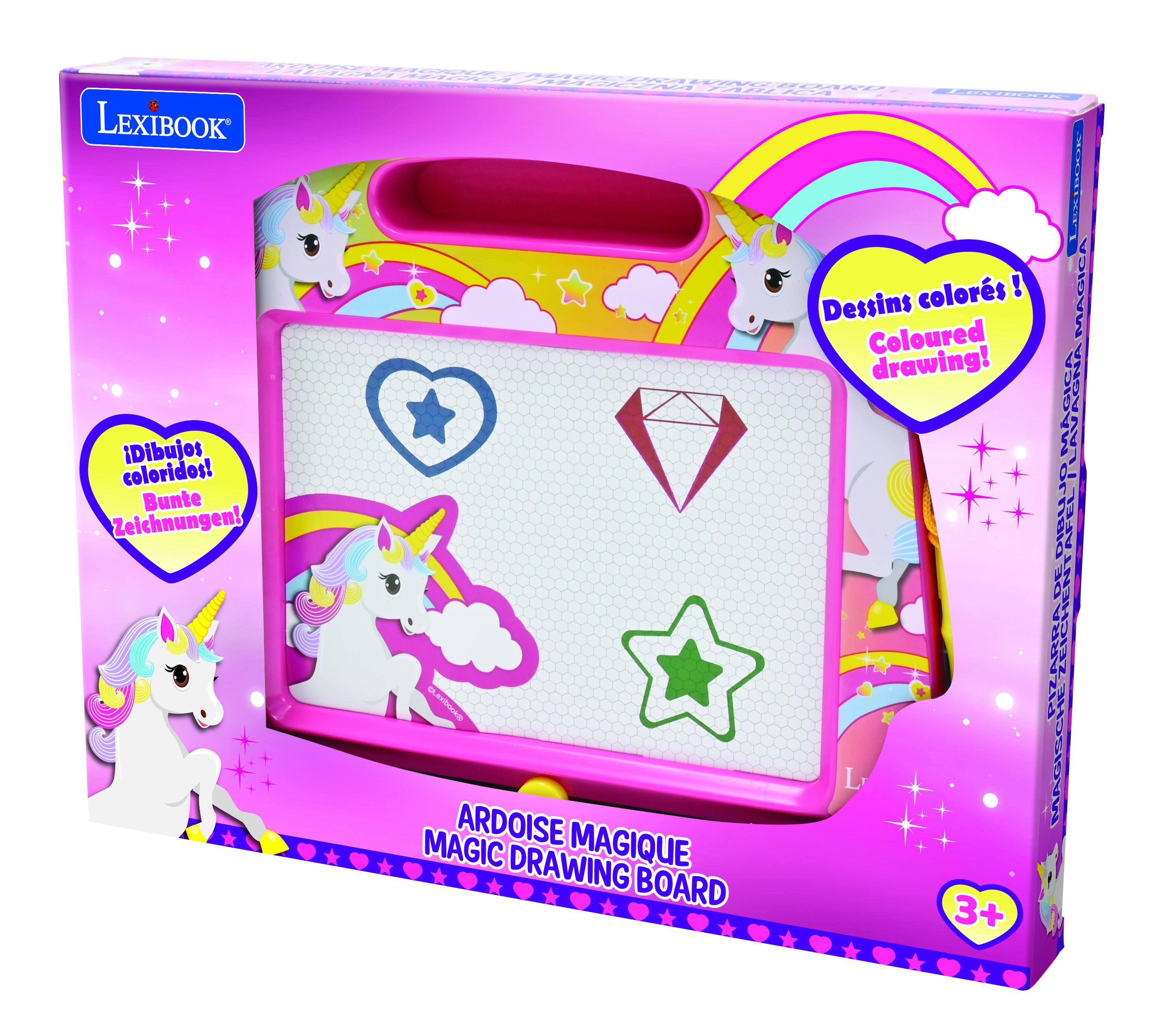 LEXIBOOK iDibujos coloridos! Bunte Zeichnungen! OLevbouke MAGIC ARDOISE MAGIQUE DRAWING BOARD NRUUI Dessins Coloured colors! MAGICA drawing! AGNA MAGICA MA LAV - DL Dimo AFEL DE ICHENT PIZARR MAGISCHEZLICHE HE ZEICHENTAFEL L MACISC 3+