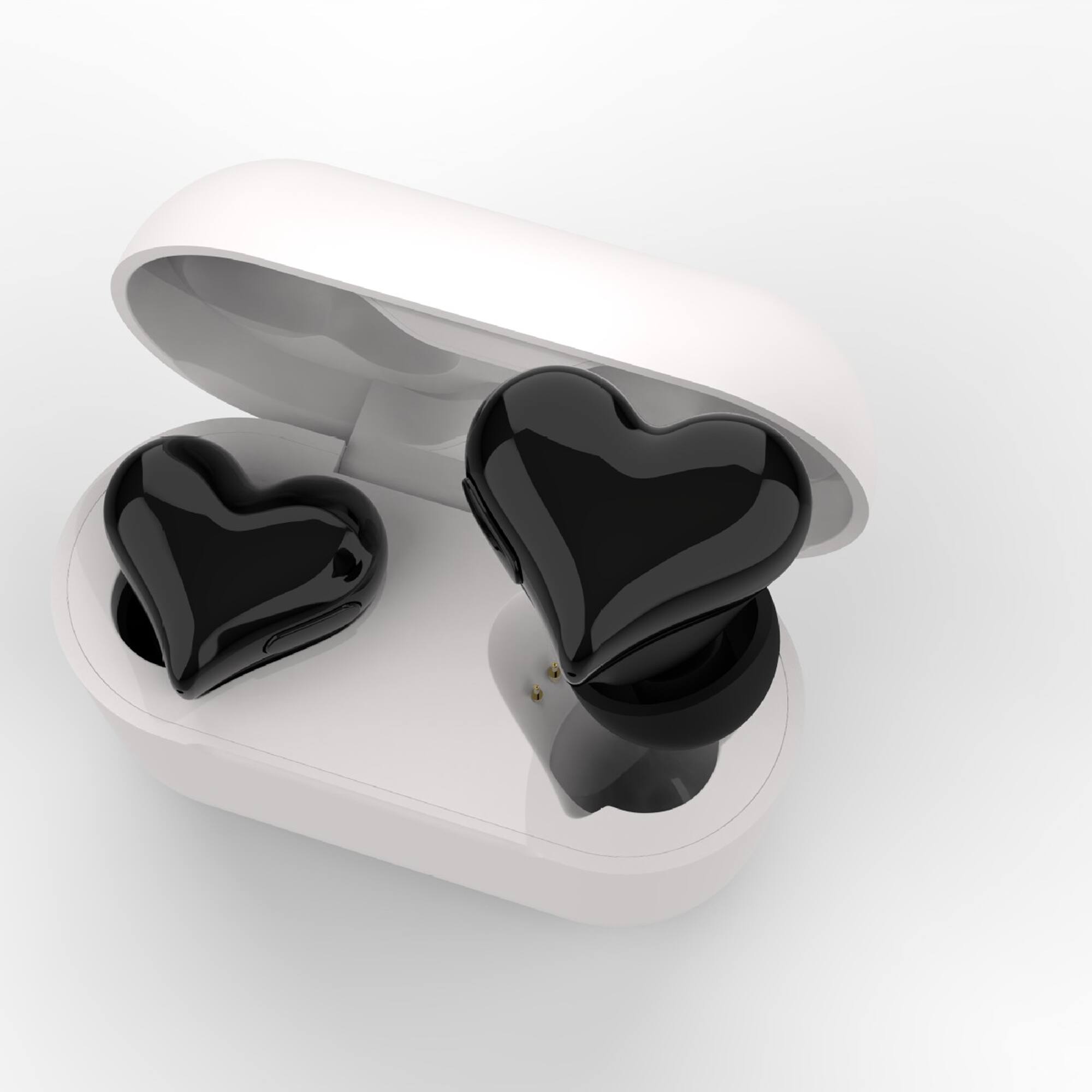 Front. YONWAY - Heart Shaped In-Ear Wireless Bluetooth Earbuds, Stereo Sound Noise Canceling Earphones with Charging Case for Girls.