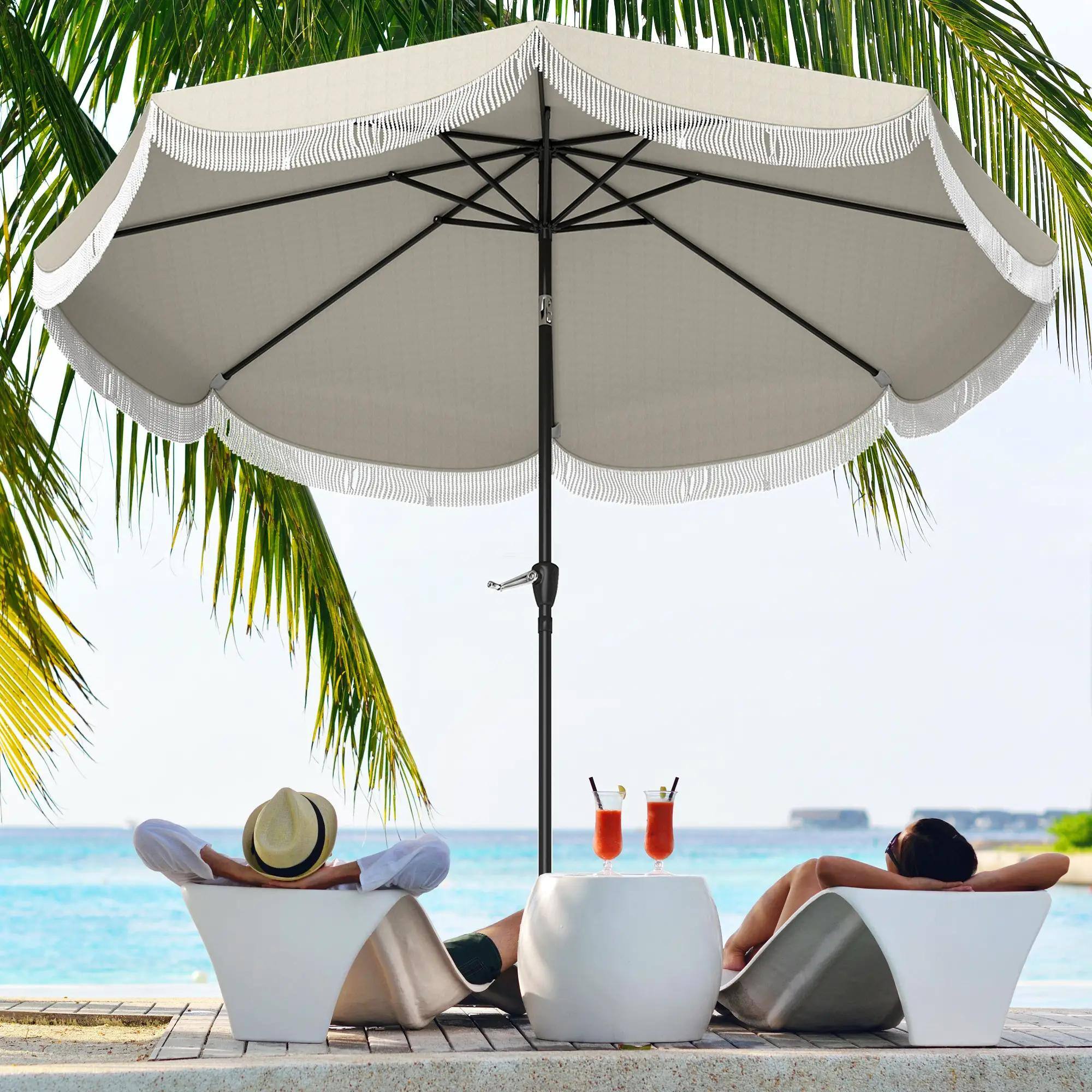 Alt View 6. Spaco - Spaco 9FT Patio Umbrella, UPF 30+, Crank, Push Button Tilt, Vented for Deck - Light Grey.