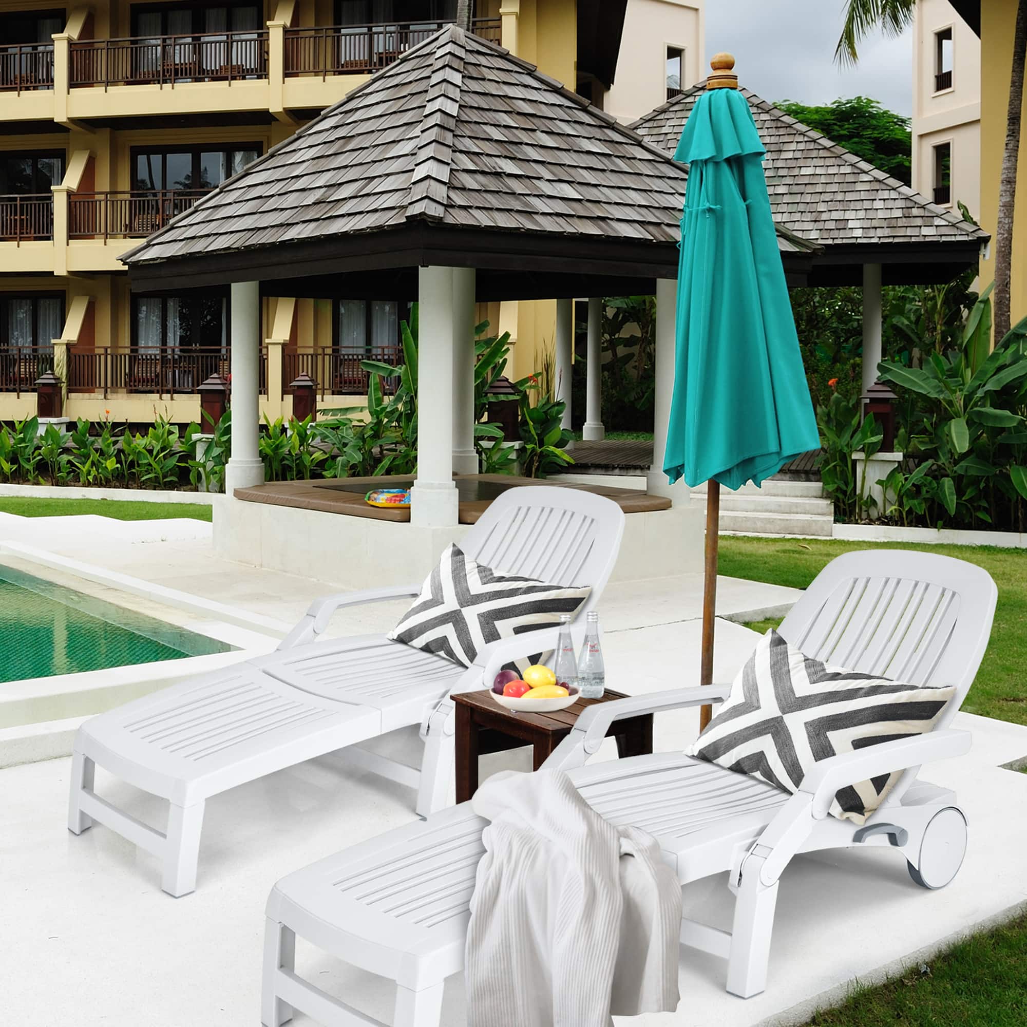 Gymax - Set of 2 Patio Adjustable Chaise Lounge Chair Folding Recliner w/ Wheels - White price history on PriceWatchPro