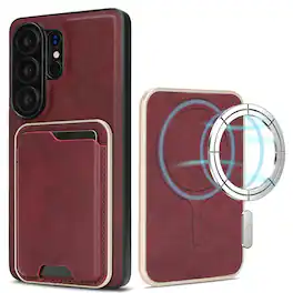 Dteck - 2-in-1 Magnetic Detachable Wallet Case for Samsung Galaxy S26 Ultra, Shockproof PU Leather Phone Cover with Card Holder - Winered
