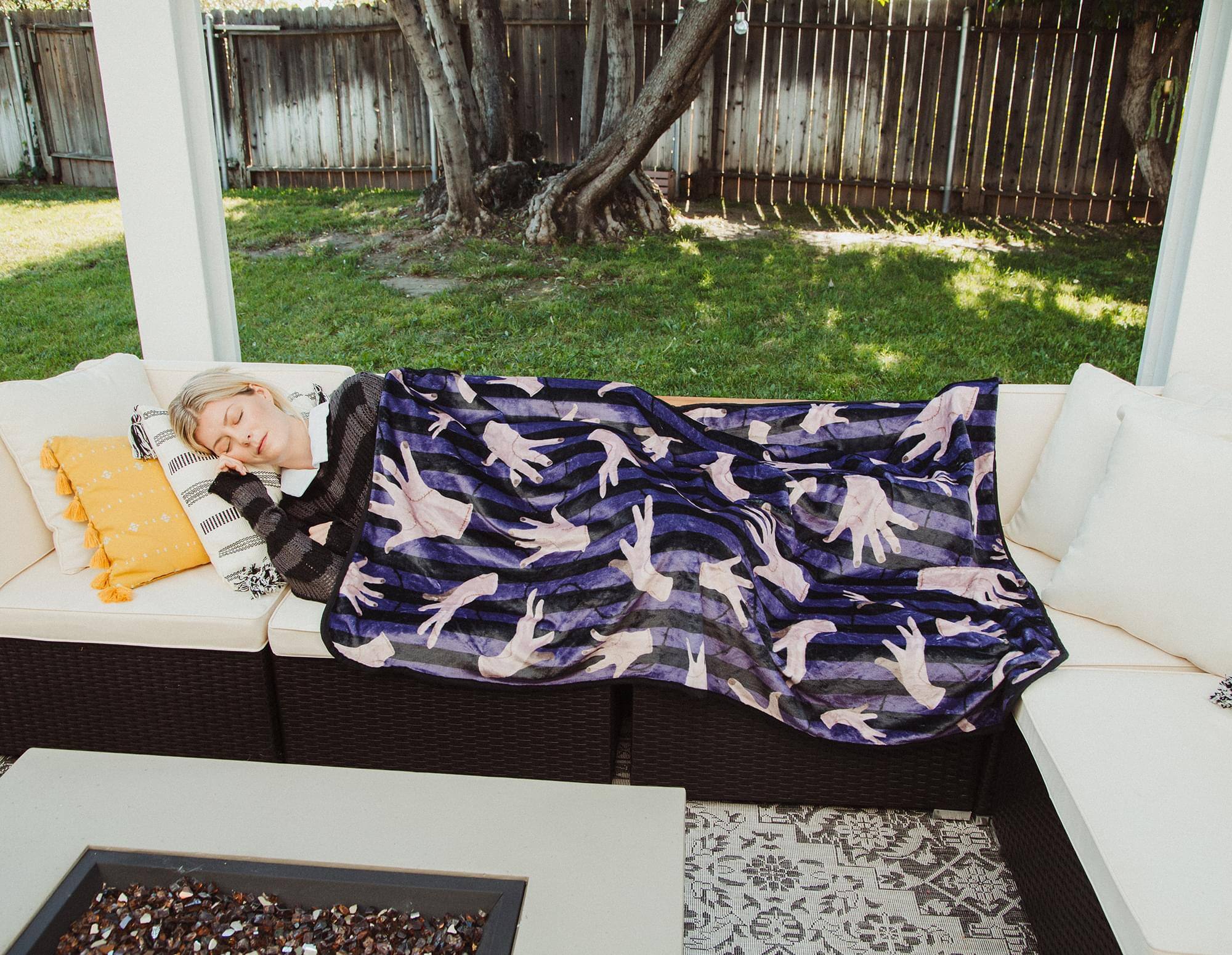 Alt View 2. Silver Buffalo - Addams Family Wednesday Thing Raschel Throw Blanket | 45 x 60 Inches - Purple.