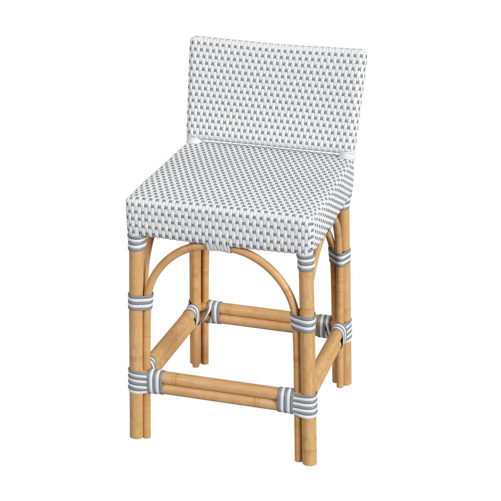 Alt View 4. Butler Specialty - Serienna Rectangular Rattan Low Back 24.5" Counter Stool - White And Gray.