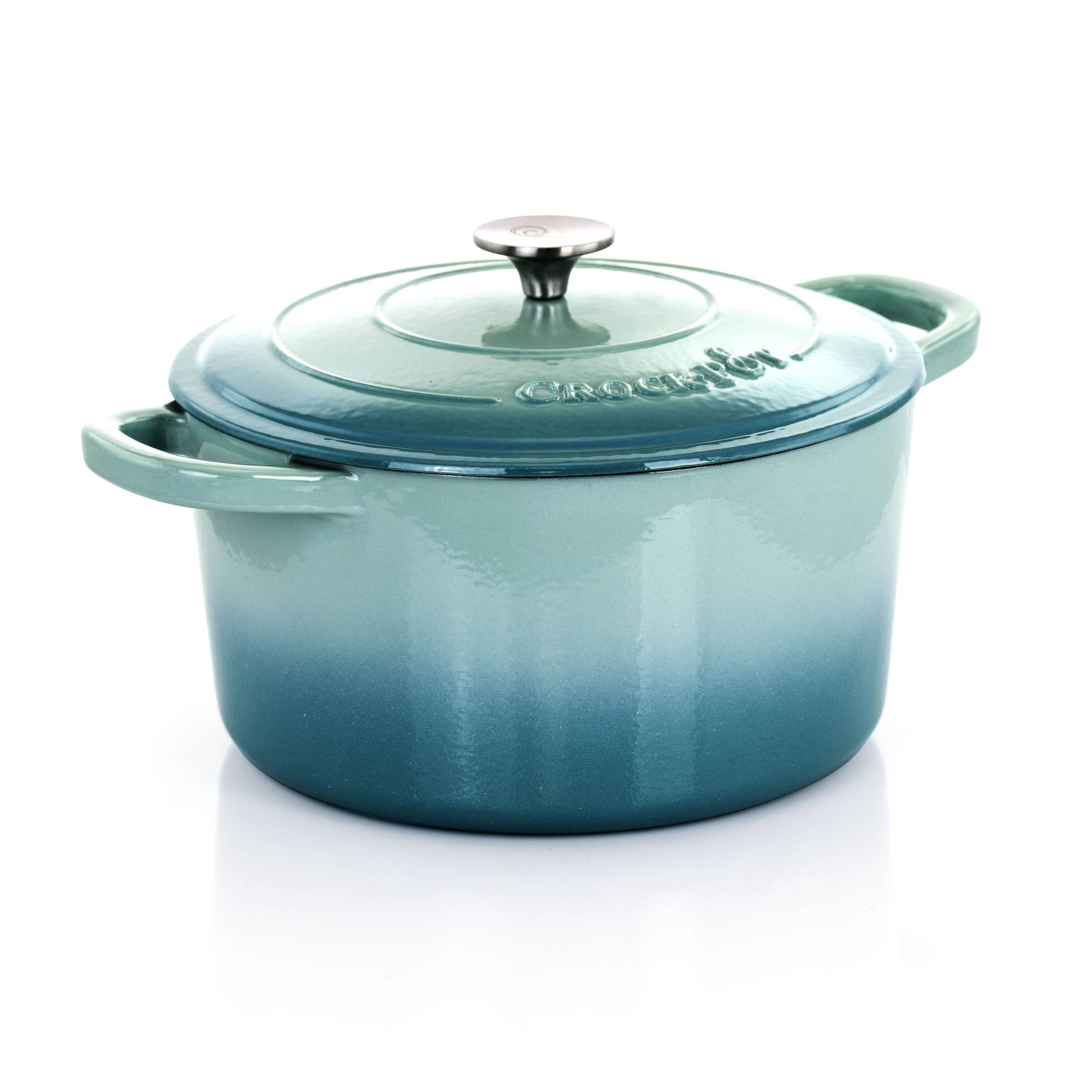 Front. Crockpot - Crock-Pot Artisan 2 Piece 7 Quarts Enamled Cast Iron Dutch Oven in Aqua Blue - Blue.