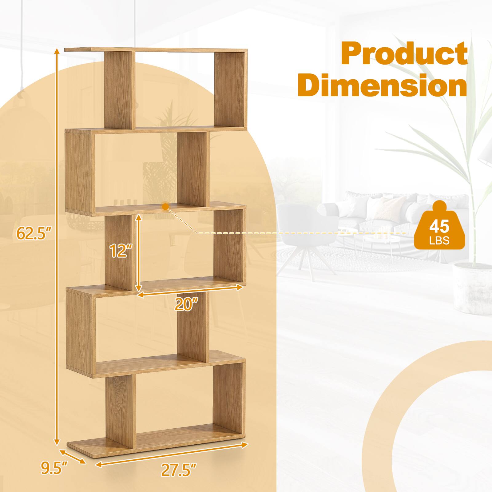 Costway 2PCS Bookshelf Geometric S Shaped Bookcase Room Divider Storage ...