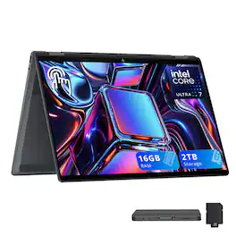 HP - OmniBook X Flip 16" Touch 2-in-1 Laptop,Intel Ultra 7 256V,16GB RAM,1TB SSD+1TB Dock Set,Backlit Keyboard,Win 11 - Gray
