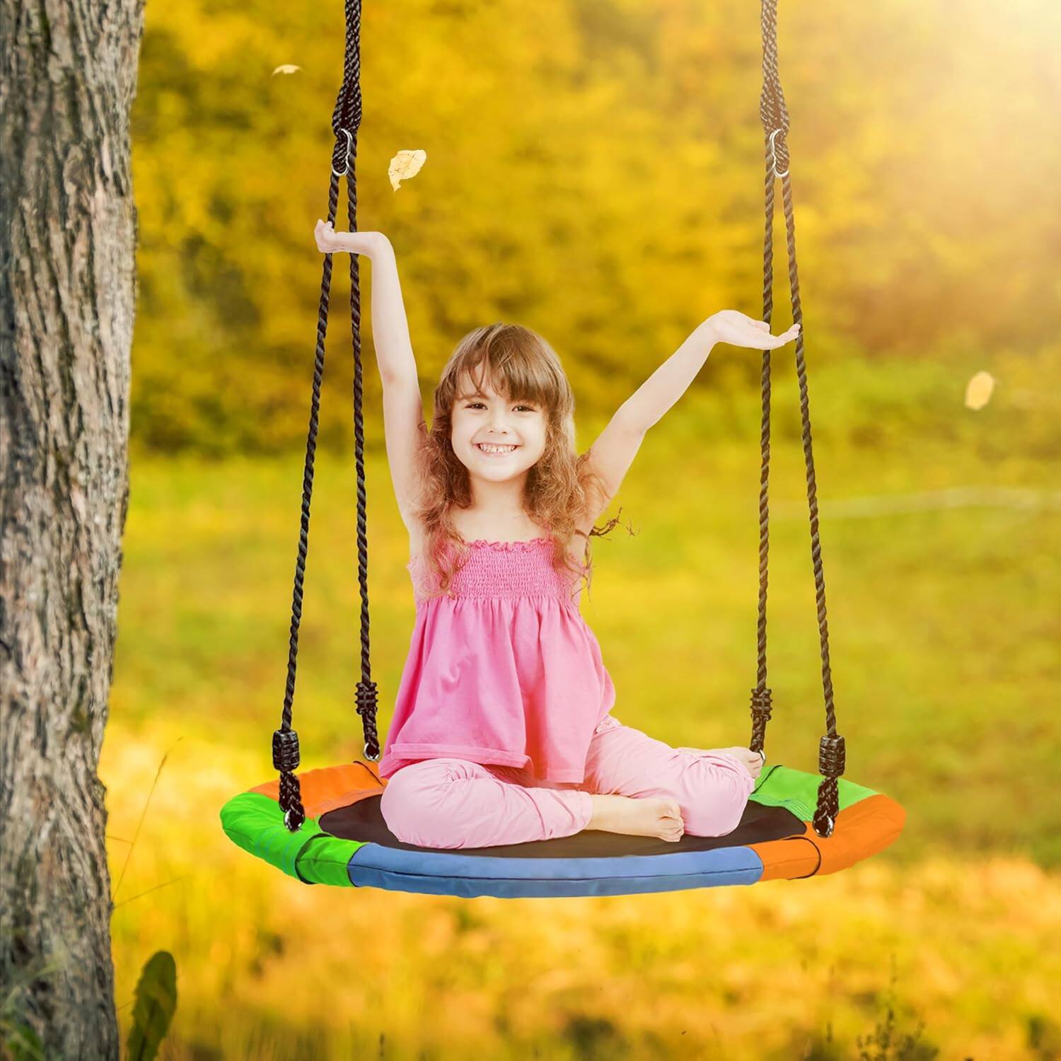 Angle. Sorbus - Sorbus 24" Saucer Tree Swing for Kids- 220lbs Outdoor Swing Fun- Tree Glider Therapy Swing-Durable Multi-Strand.
