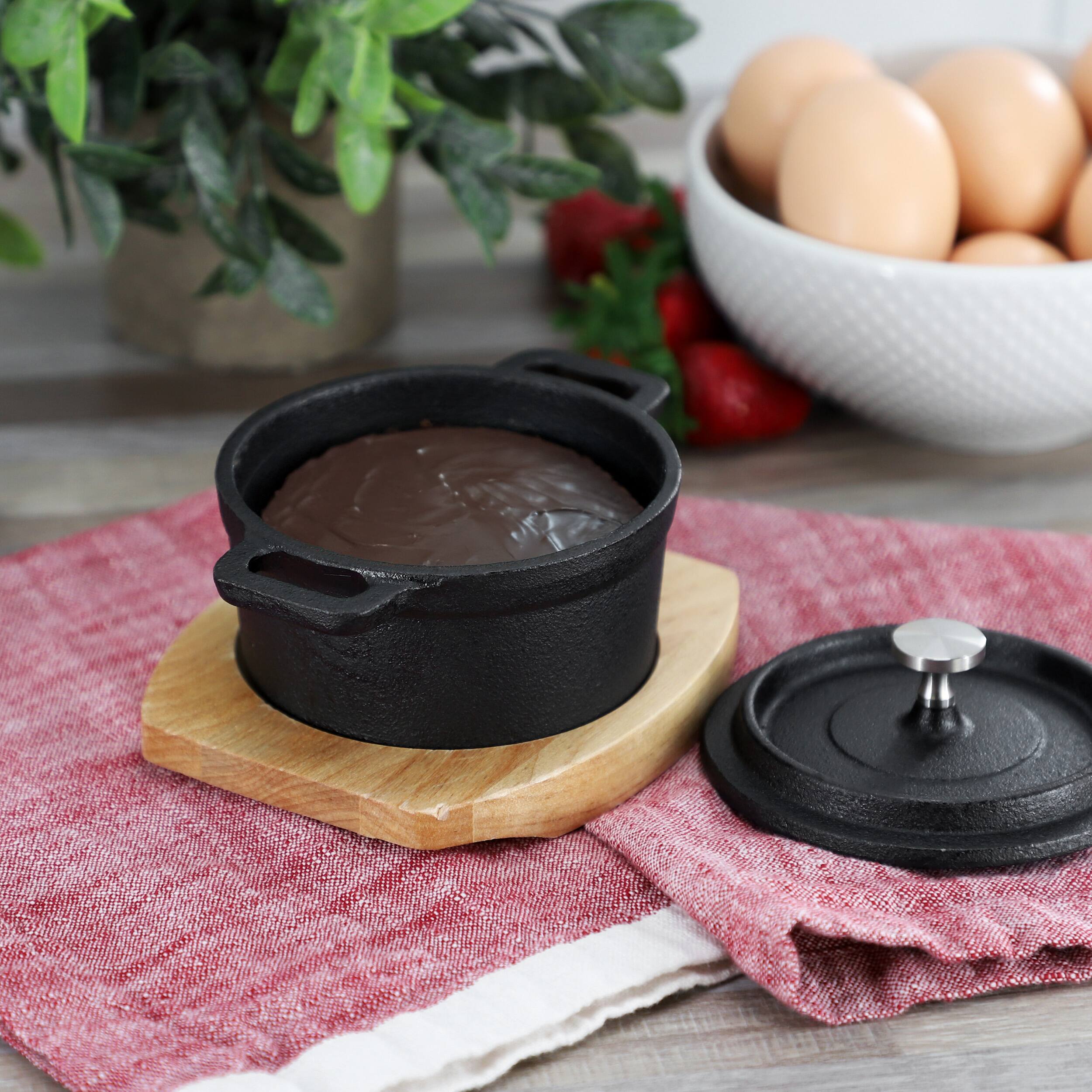Alt View 6. MegaChef - MegaChef Cast Iron 8 Ounce Mini Dutch Oven with Wood Tray - Black.