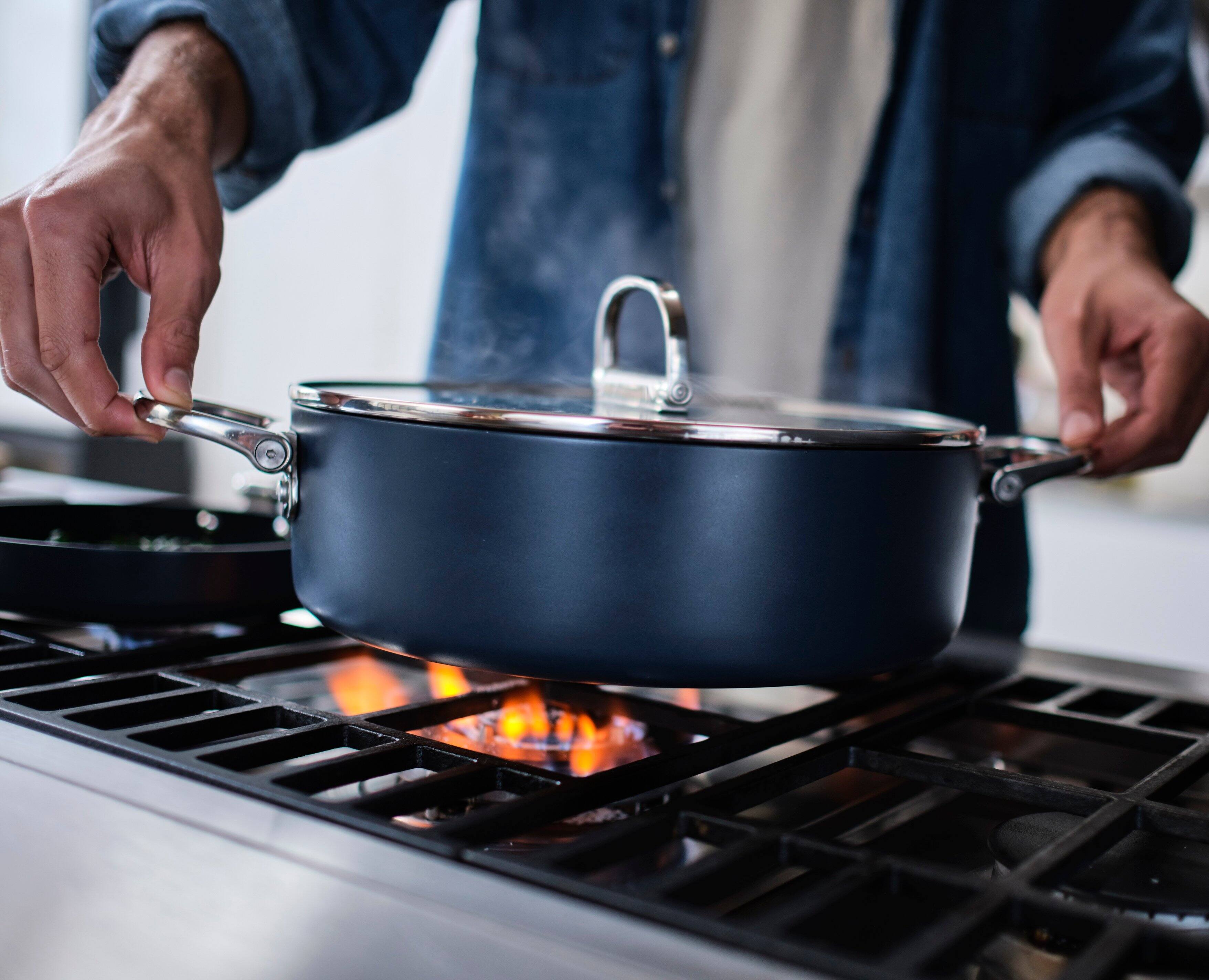 Alt View 3. Joseph Joseph - Space Ceramic Non-stick 5 Qt. Shallow Casserole with Folding Handles and Lid - Blue.