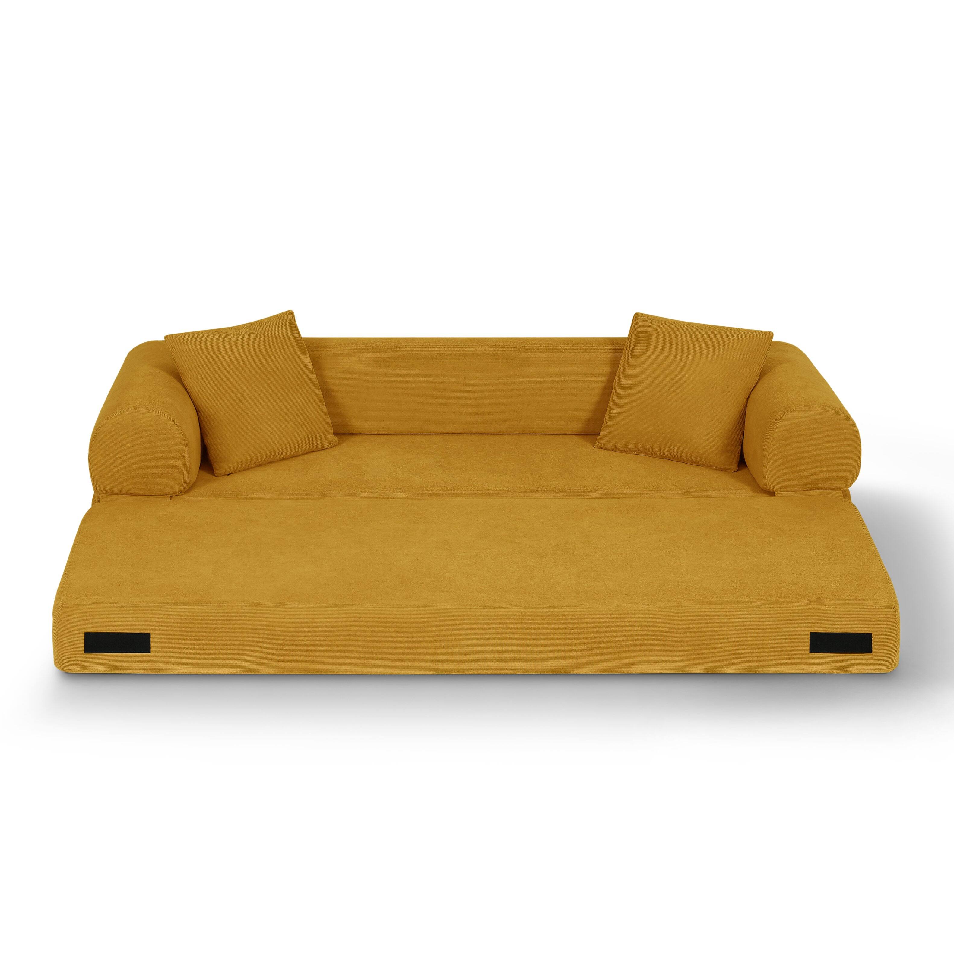 Left. Loheer - Loheer 80 Inch Convertible Sofa Bed Queen Folding Sleeper Couch - Yellow.