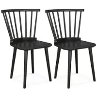 Costway Rubber Wood Windsor Dining Chairs Set of 2 with Spindle Back for Living Room - Black - Front_Zoom