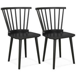 Costway - Rubber Wood Windsor Dining Chairs Set of 2 with Spindle Back for Living Room - Black