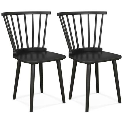 Front. Costway - Rubber Wood Windsor Dining Chairs Set of 2 with Spindle Back for Living Room - Black.