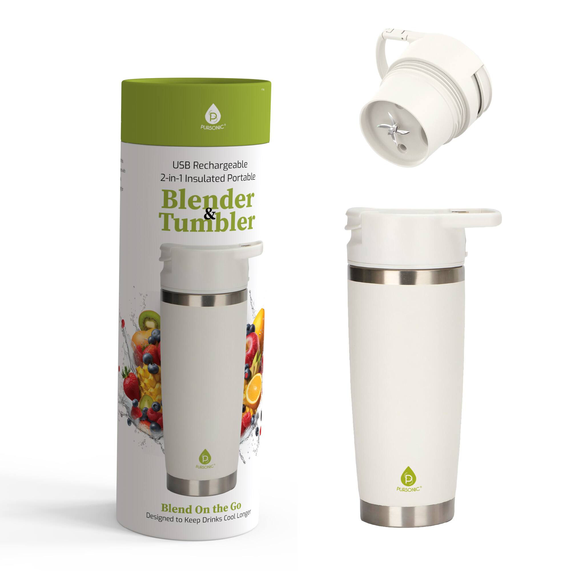 PURSONIC USB Rechargeable 2-in-1 Insulated Portable Blender & Tumbler

PURSONIC Blend On the Go
Designed to Keep Drinks Cool Longer