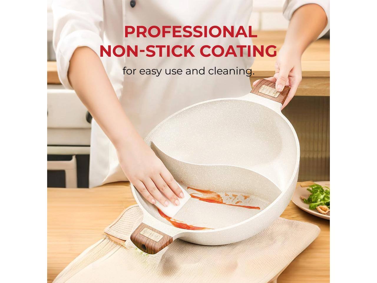 PROFESSIONAL NON-STICK COATING for easy use and cleaning.