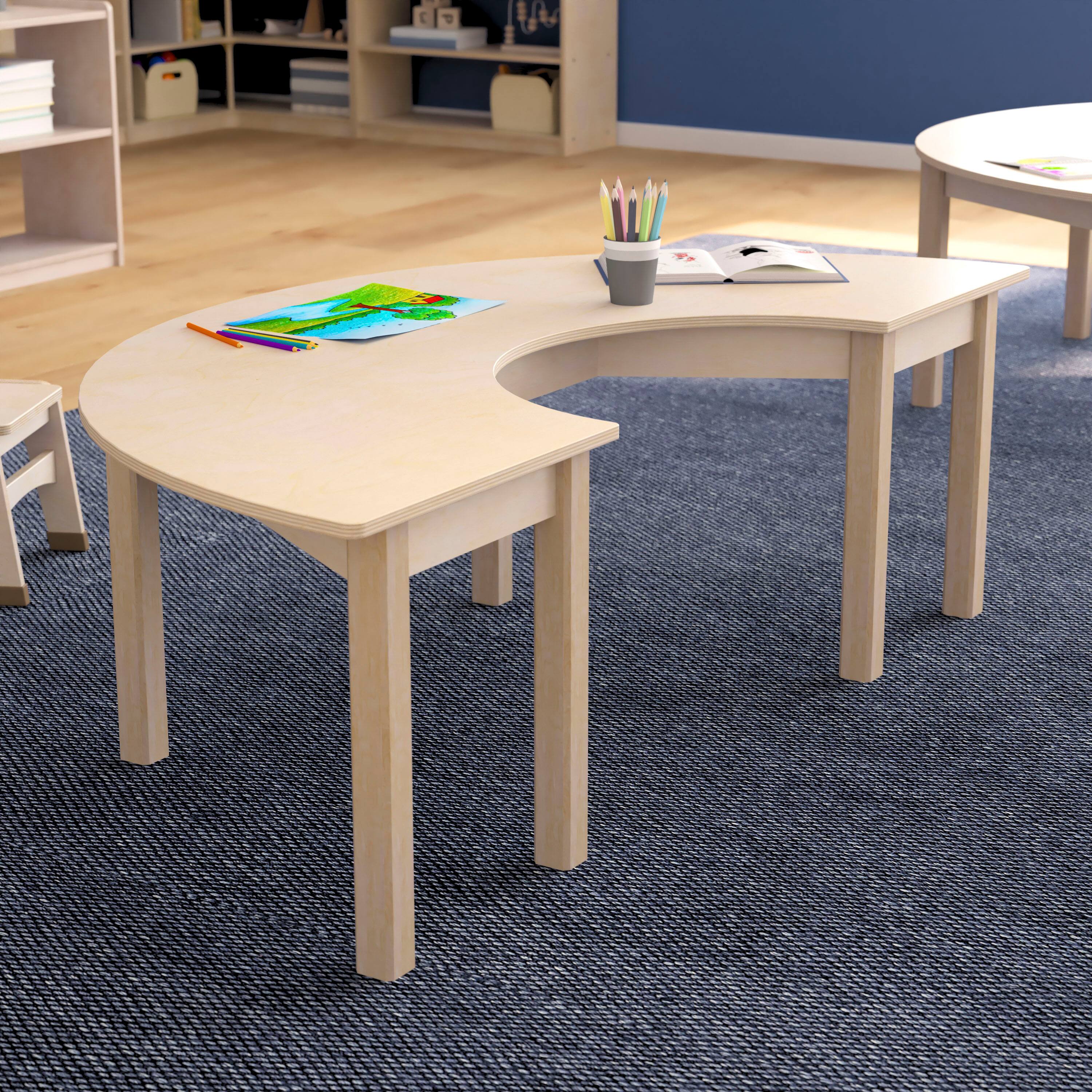 Alt View 1. Flash Furniture - Bright Beginnings Commercial Grade Wooden Half Circle Preschool Classroom Activity Table, (29.5"W x 59"D x 18"H), Beech - Natural.