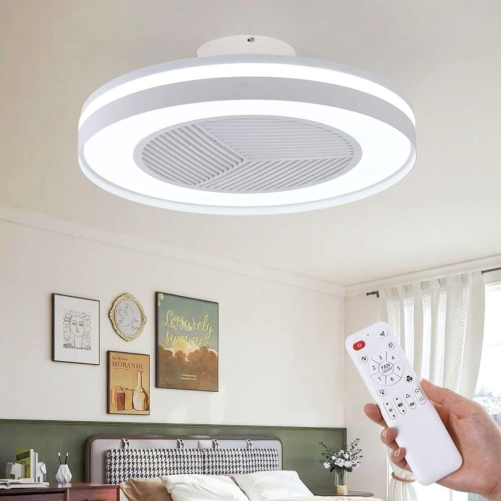 Humhold - 20" Smart Low Proflie Ceiling Fans with Lights Remote/APP Control, Bladeless Ceiling Fans for Bedroom - White