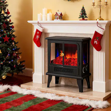 Front. Sweet - 19” Freestanding Electric Fireplace Heater, Indoor Fireplace with Adjustable Flame Effect for Living Room, Bedroom - Black.