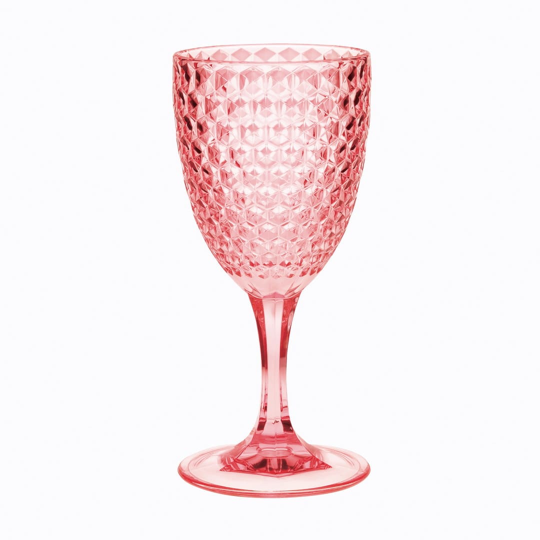 APRILSOUL - Diamond Cut Plastic Wine Glasses Set of 4 BPA Free Acrylic Unbreakable Red White Wine Glasses - Pink