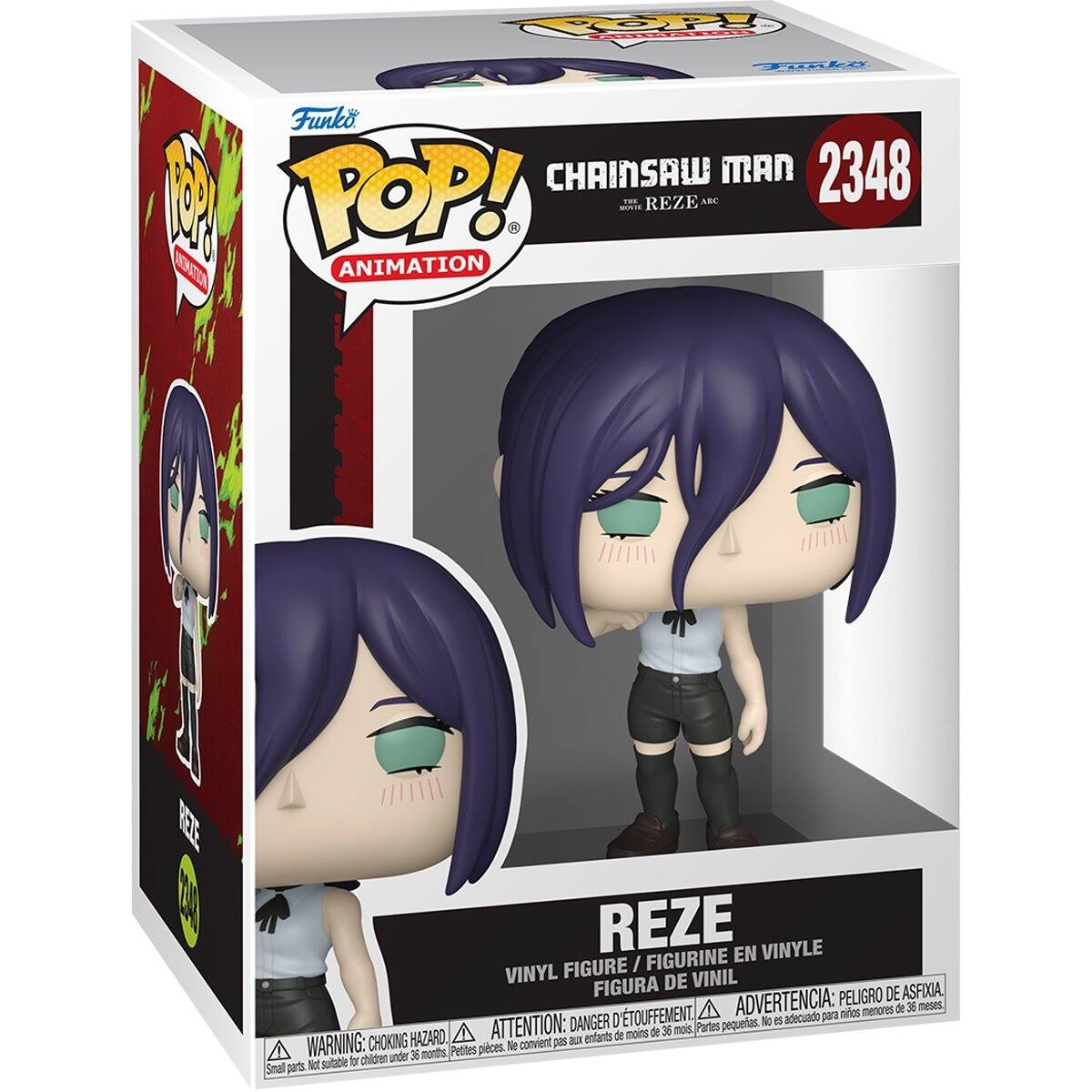 OOP onko Funko POP! CHAINSAW MAN 2348 M - THE REZE ARC ANIMATION  
REZE EN VINYLE FIGURE / FIGURINE VINYL DE VINIL FIGURA DE VINIL  
PELIGRO DE ASFIXIA / D'ETOUFFEMENT. ADVERTENCIA: para menores de 6 meses.  
DANGER pequetas. No adecuado HAZARD. ATTENTION: x entants de moins de 3 mois.  
WARNING: CHOKING HAZARD. Small parts. Not suitable for children under 36 months.