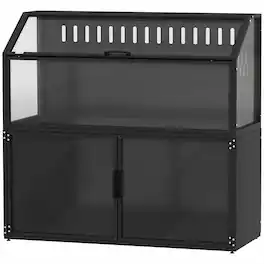 Pawhut - Cage with Storage Cabinet, Small Animal Cage with Easy View Acrylic Panels and Openable Top - Black