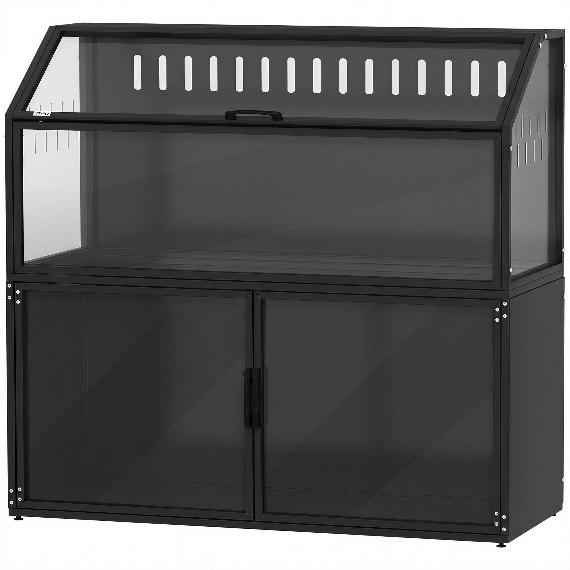 Front. Pawhut - Cage with Storage Cabinet, Small Animal Cage with Easy View Acrylic Panels and Openable Top - Black.
