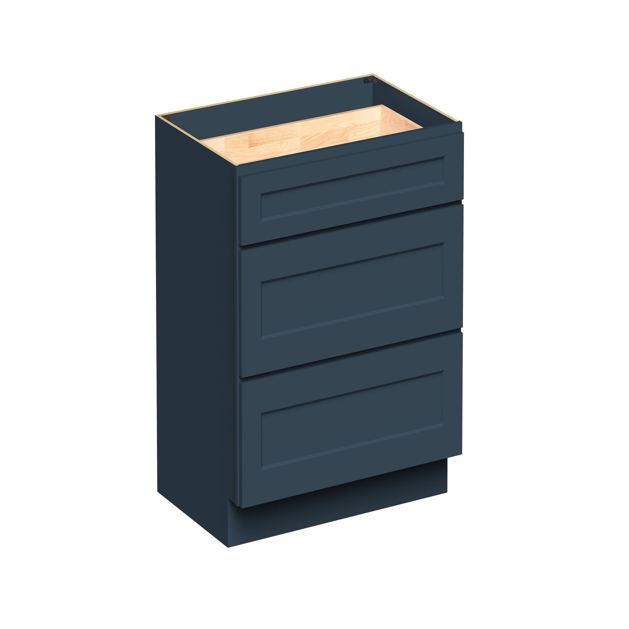 Angle. Boyel Living - 36-in W x 34.5-in H x 24-in D Shaker RTA Kitchen 3-Drawer Base Cabinet with Soft-Close Drawers - Charcoal Blue.
