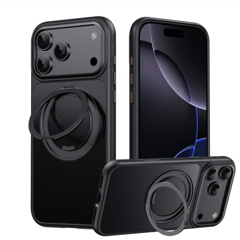 SKRAN - Case for iPhone 17 - 360° Magnetic Bracket Phone Case, Full Coverage, Camera Button Protection, Air Design - Black