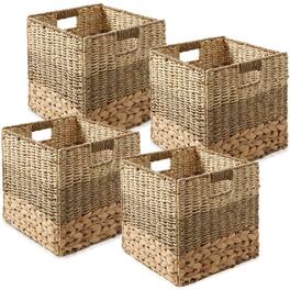 Casafield - 13 x 13-in Water Hyacinth Storage Baskets - 4 Pack - Natural, Mixed Weave