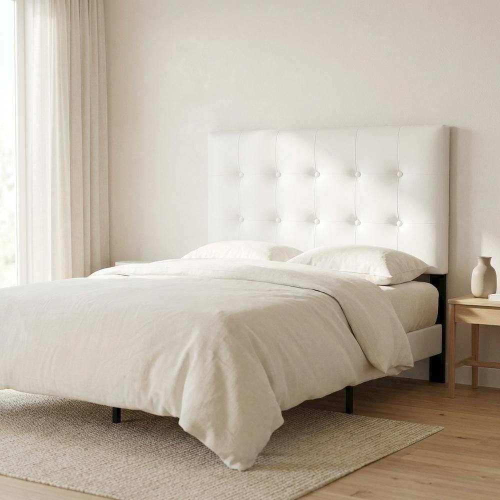 Angle. FurniFact - Upholstered Vinyl Twin Headboard with Durable Finish and Sleek Design - White.