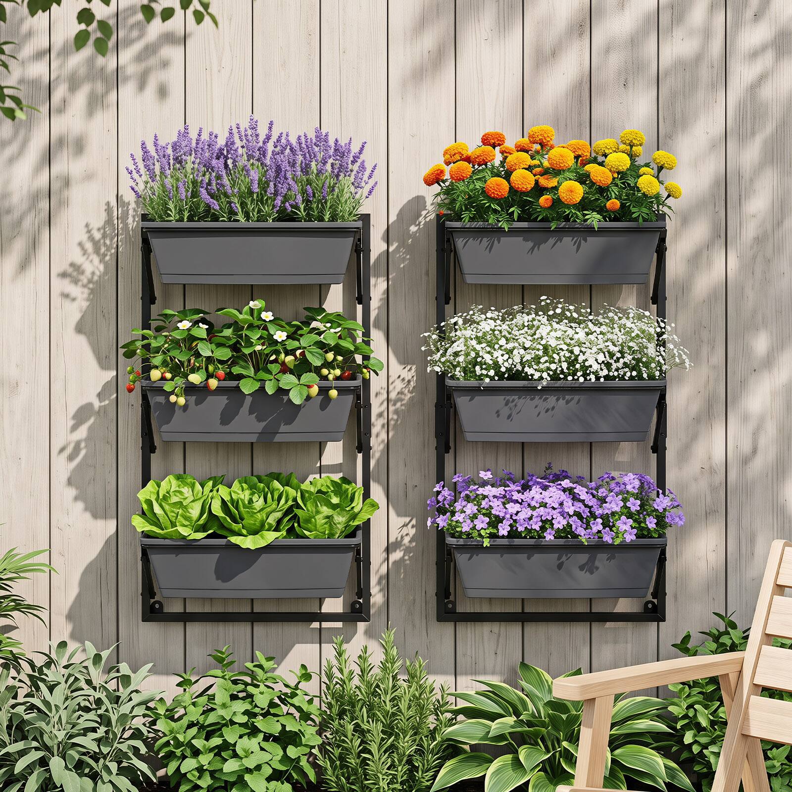 Alt View 4. Costway - Costway Deck Railing Planter Boxes with Adjustable Brackets 3-Tier Outdoor Hanging Planter - Black.