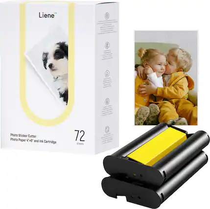 Liene - Photo Sticker Cutter Photo Paper 4"x6" and Ink Cartridge 72 sheets