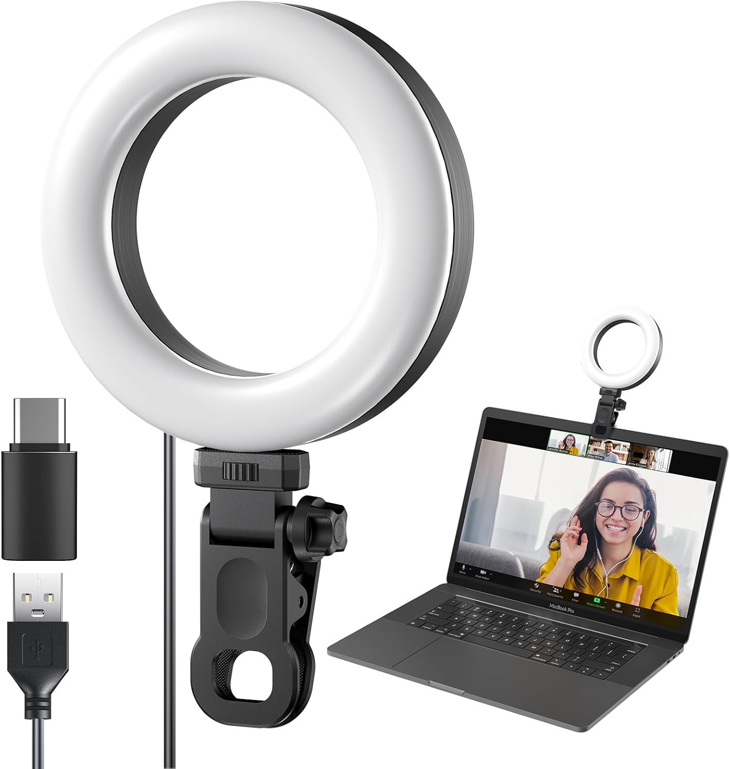 Schertz - Clip-On Ring Light for Laptop – 10 Brightness Levels for Zoom, Streaming, Video Calls & TikTok