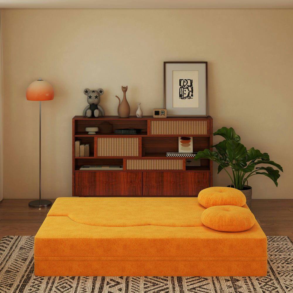 Alt View 1. Kadyn - 3-in-1 Folding Sofa Bed,Twin Sleeper Futon & Loveseat with Included Pillow and Foam Mattress for Guest Comfort - Yellow.