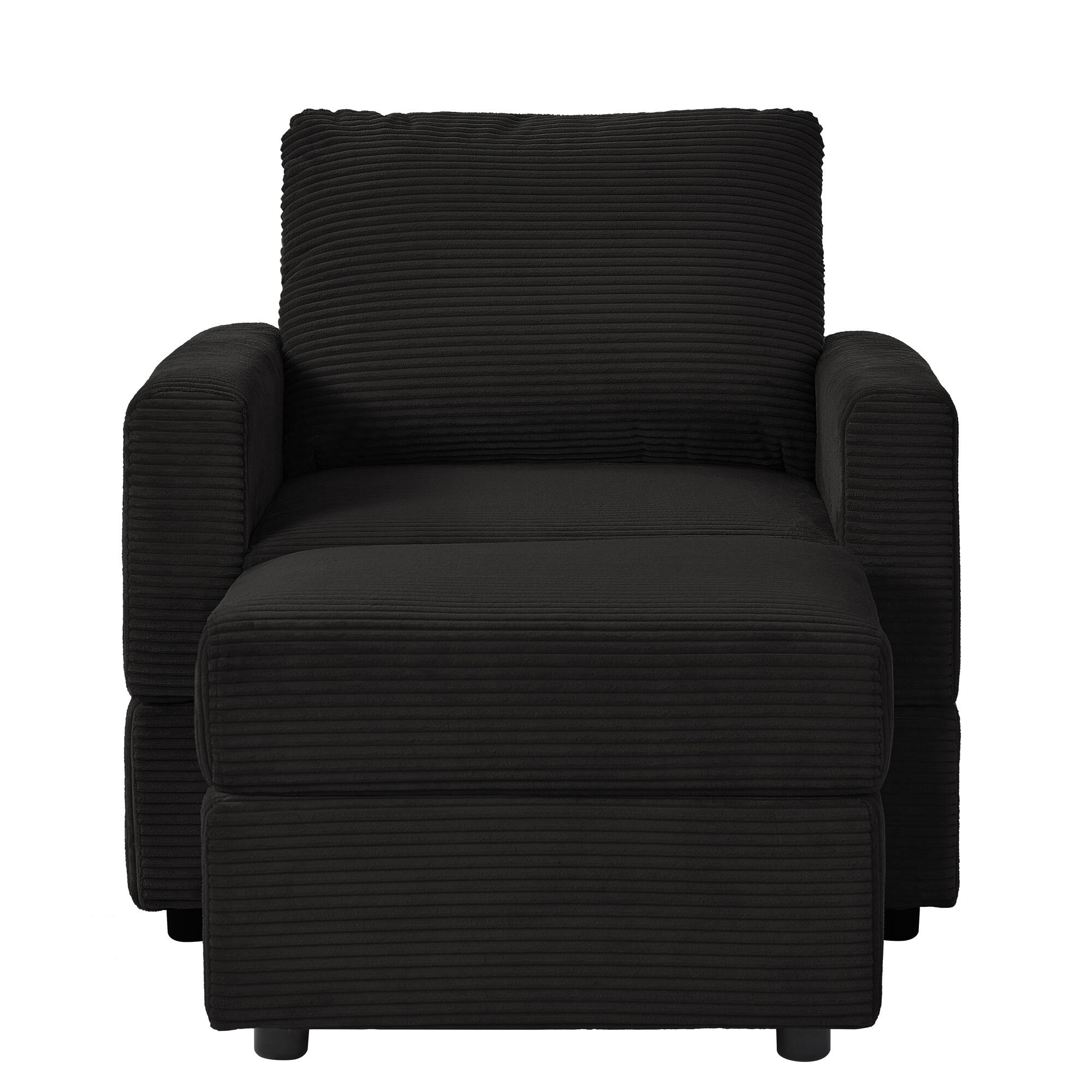 Alt View 2. APRILSOUL - Classic Corduroy Chaise Lounge Comfy Sofa Chaise Couch Chair Upholstered Accent Chair with Ottoman for Living Room Black - Black.
