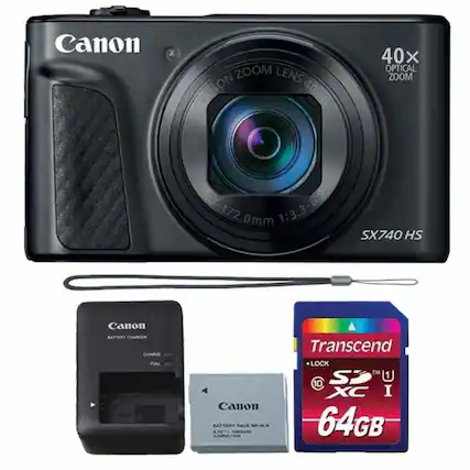 Canon SX740 HS
40x Optical Zoom
17.2mm 1:3.3-6.9
Canon Battery Charger
Canon Battery Pack NB-13L
Transcend SDXC I 64GB
LOCK