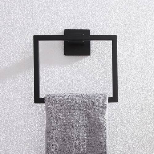 Alt View 4. JUJABU - 5-Piece Bathroom Set Towel Bar + Ring + Hooks + TP Holder, Black - Black.