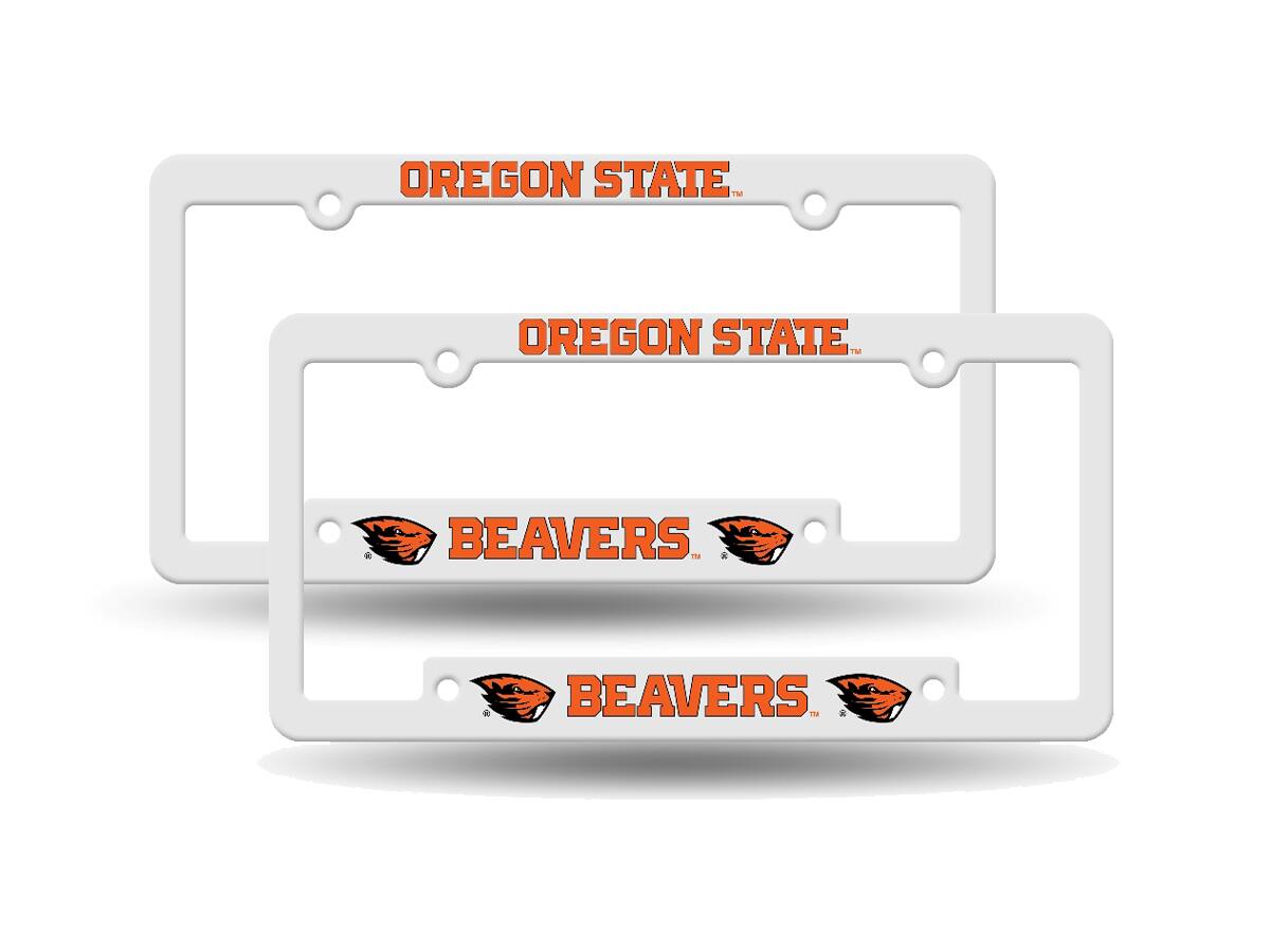 Oregon State Beavers Raised Letter White Plastic License Plate Frame - Set of 2 Frames