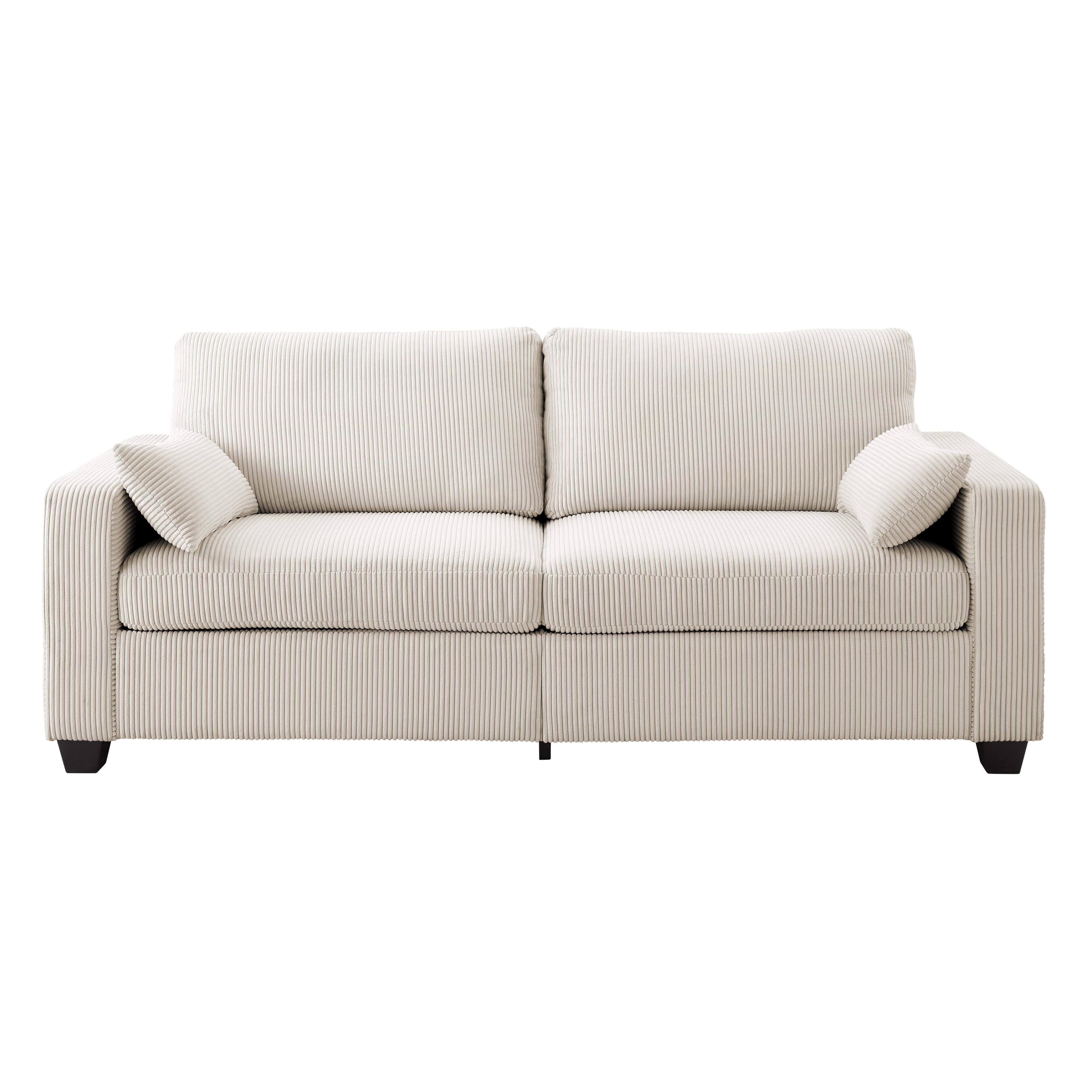 Back. Roomtec - Modern Loveseat Sofa for Living Room Removable Cover Spring Cushions Solid Wood Frame Wide Armrest for Small Space - Beige.