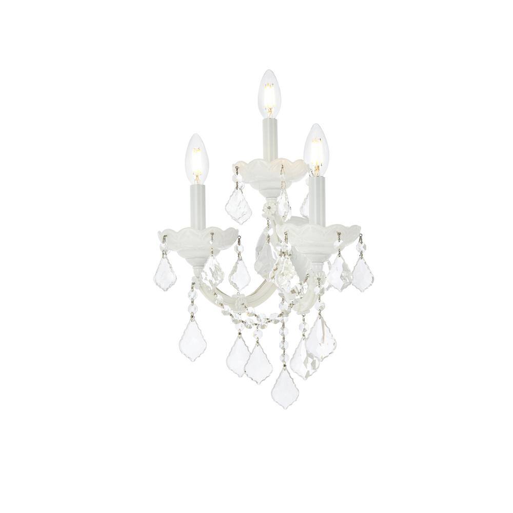Alt View 3. Elegant Lighting - Maria Theresa 3 light white Wall Sconce Clear Royal Cut Crystal - White.
